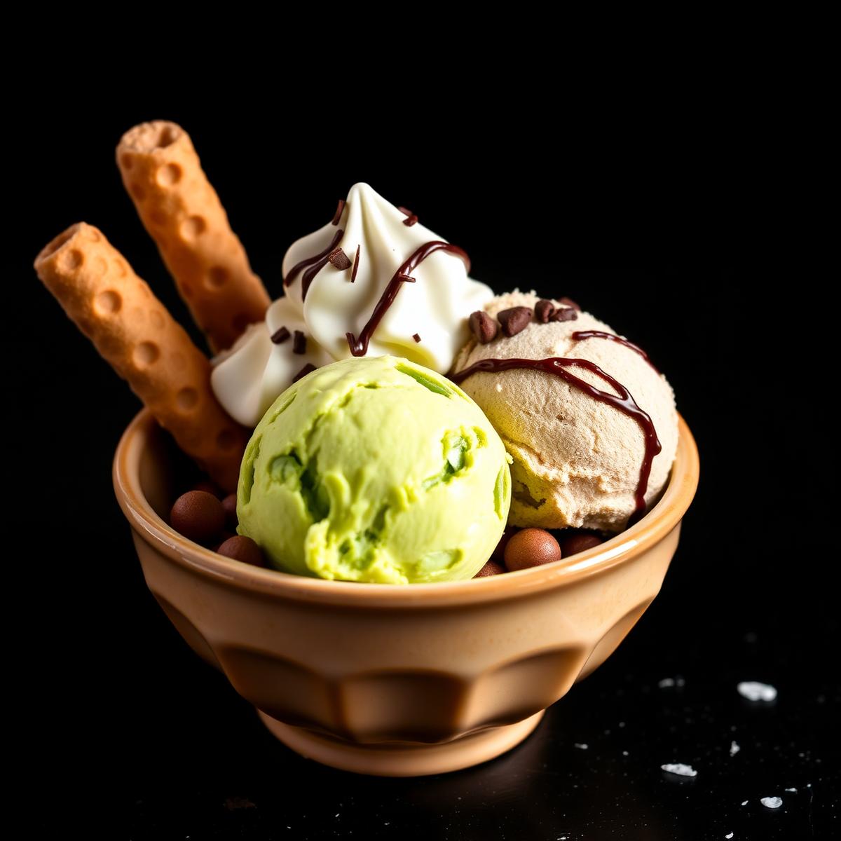Hausgemachtes Gelato mit Pistazie und Schokolade im Eiscafé Rialto